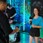 Neon DJ Booth Interview Scene